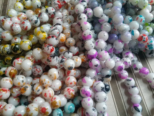 Glass Beads Speckle Beads White Beads BULK Beads Wholesale Beads 8mm Glass Beads 8mm Beads Assorted Beads 10 strands, 32