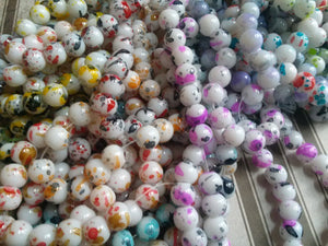 Glass Beads Speckle Beads White Beads BULK Beads Wholesale Beads 8mm Glass Beads 8mm Beads Assorted Beads 10 strands, 32" Each, 1080 pieces