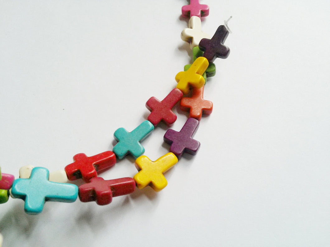 Cross Beads Turquoise Cross Assorted Beads Turquoise Beads Wholesale Beads Howlite Beads 15mm Beads 10 pieces