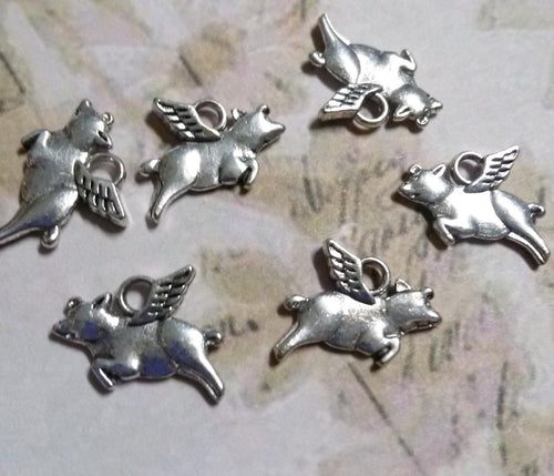 Flying Pig Charms When Pigs Fly Antiqued Silver Bulk Charms Silver Pig Charms 50pcs Wholesale Charms