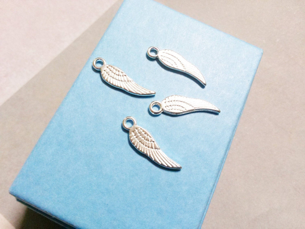 Angel Wing Charms Shiny Silver Wings Silver Charms Shiny Silver Charms 17mm Wholesale Charms Double Sided Charms BULK Charms 100 pieces