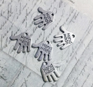 Hand Charms Hand Made Charms Handmade Antiqued Silver Jewelry Tags 50 pieces Wholesale Charms BULK Charms Silver Charms