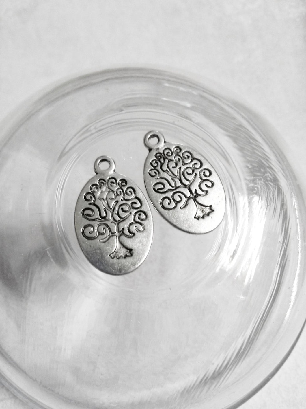 Tree Charms Tree of Life Charms Wholesale Charms Antiqued Silver Oval Tree Pendants Stamped Tree Charms Samples 2 pieces