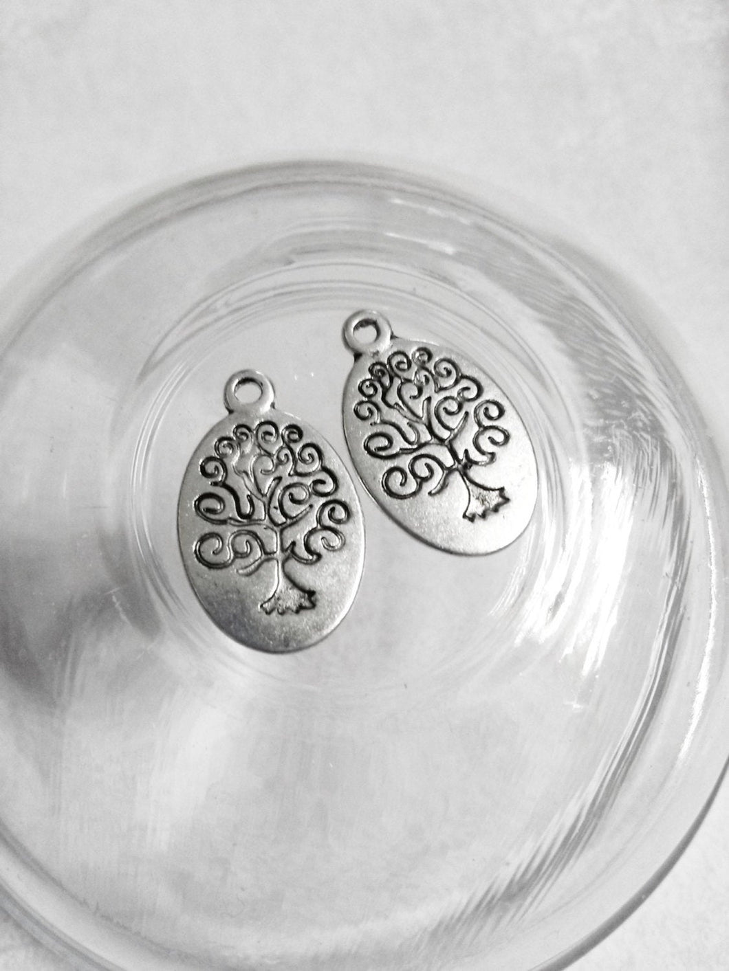 Tree Charms Tree of Life Charms Bulk Charms Wholesale Charms Antiqued Silver Oval Tree Pendants Stamped Tree Charms 50 pieces