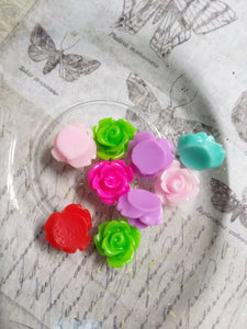Flower Cabochons 10mm Resin Flowers Rose Cabochons Small Flower Flat Backs Assorted Cabochons SAMPLE 10 pieces