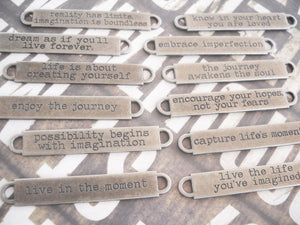 Quote Pendant Connector Antiqued Silver Oil Brushed Finish 1 PIECE Word Pendant Quote Connector Embrace Imperfection