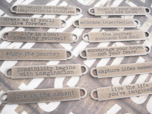 Quote Pendant Connector Antiqued Silver Oil Brushed Finish 1 PIECE Word Pendant Quote Connector The Journey Awakens the Soul