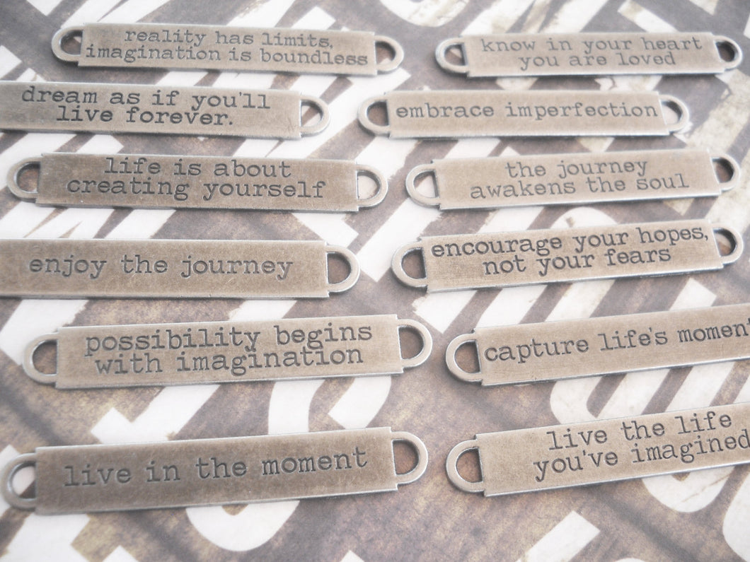 Quote Pendant Connector Antiqued Silver Oil Brushed Finish 1 PIECE Word Pendant Quote Connector The Journey Awakens the Soul