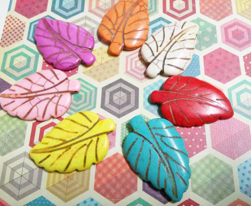 Leaf Beads Turquoise Beads Assorted Beads Turquoise Leaf Bead Howlite Beads Large Beads Focal Beads 42mm 4 pieces