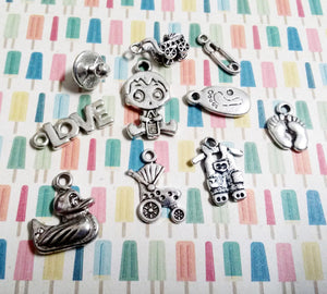 Baby Charms Baby Pendants Antiqued Silver Baby Shower Favors Assorted Charms Mixed Charms Set BULK 200 pieces PREORDER