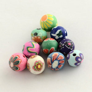 Polymer Clay Beads Assorted Colors Flower Pattern 8mm 20 pieces 8mm Beads