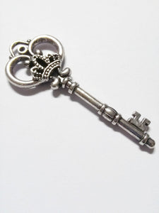 Large Skeleton Key Pendant Silver Key Heavyweight Key Steampunk Key Antiqued Silver Vintage Style Key 83mm