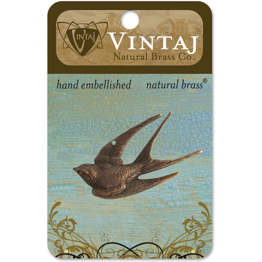 Bird Pendant Swallow Pendant Antiqued Bronze Natural Brass Pendant Vintaj Diving Swallow Bronze Bird Charm MADE IN USA 41mm