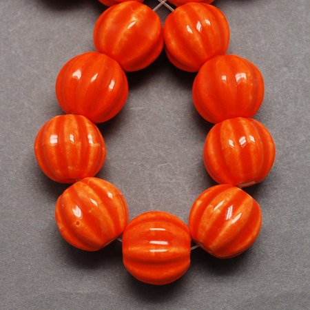 Porcelain Beads Orange Porcelain Beads 13mm Beads Glazed Porcelain Glazed Beads Halloween Beads Fall Beads 10 pieces Pumpkin Beads