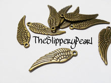 Load image into Gallery viewer, Angel Wing Charms Wing Pendants Antiqued Bronze Wing Charms Bronze Charms 1 inch Wings Double Sided 30mm 10 pieces