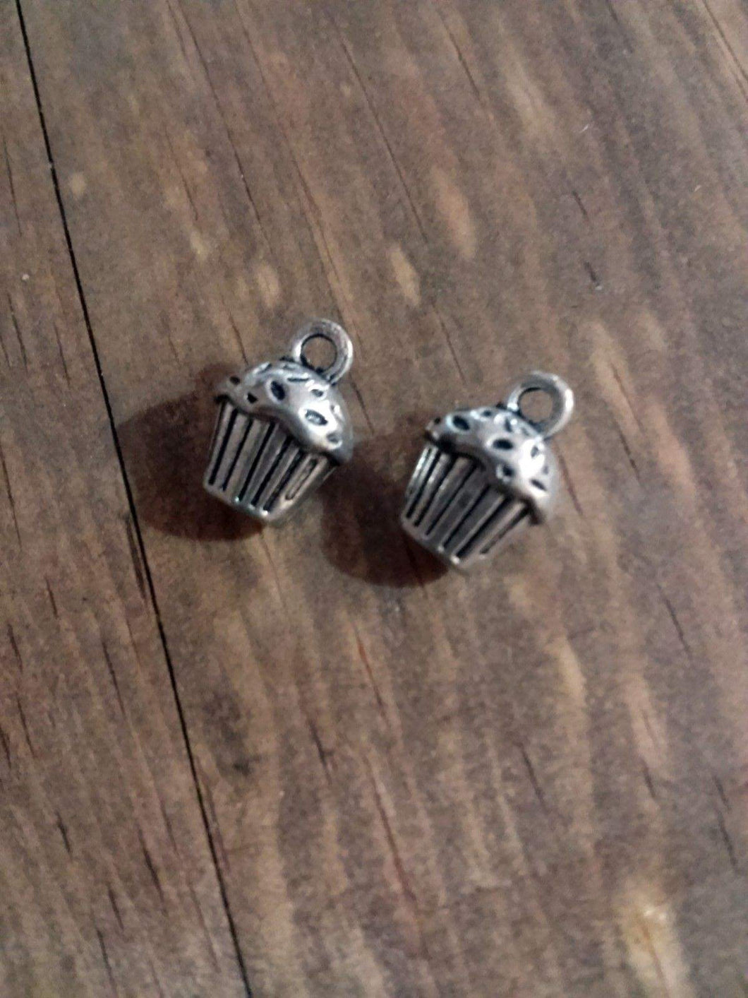 Cupcake Charms Bakery Charms Antiqued Silver Cupcake Wholesale Charms BULK 33 pieces 3D PREORDER