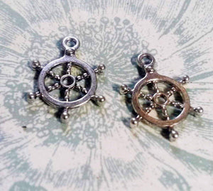 Ship Wheel Charms Pendants Antiqued Silver Wholesale Charms Pirate Charms Ship Charms Nautical BULK 50 pieces