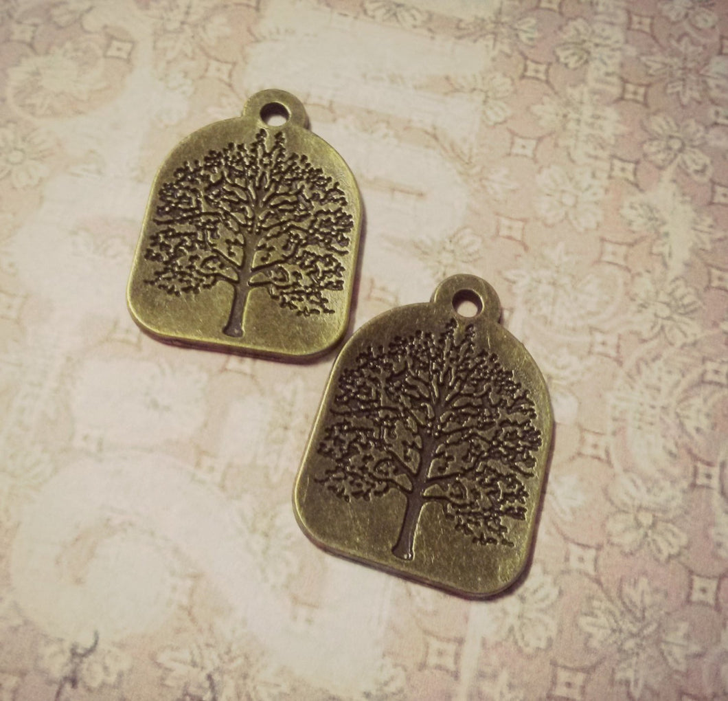 Tree of Life Charms Antiqued Bronze Tree Pendants Stamped Tree Charms Nature Charms Bronze Tree Charms Stamped Pendants 4 pieces