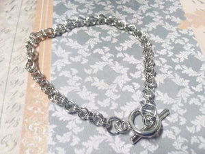 Charm Bracelet Antiqued Silver Link Bracelet Chain Toggle Clasp Bracelet Silver Charm Bracelet Wholesale 8 5/8"