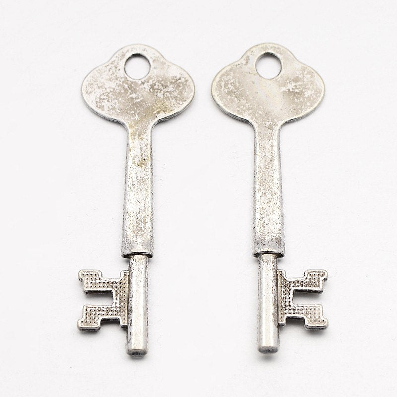 Skeleton Keys Stamping Blanks Antiqued Silver Skeleton Key 64mm 2 pieces