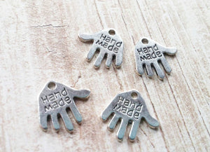 Hand Charms Handmade Charms Silver Jewelry Tags Word Charms Jewelry Charms Silver Hand Charms Hand Made Charms 10 pieces