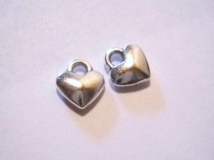 Heart Charms Bulk Charms Silver Heart Charms Antiqued Silver Charms Wholesale Charms Puff Heart Charms Miniature Charms 50pcs