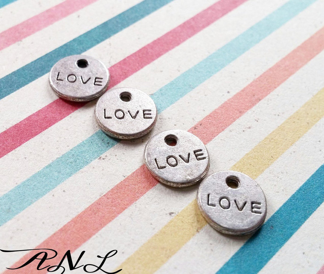 Word Charms Love Charms Silver Word Charms Tag Charms Silver Love Charms Tiny Word Charms Miniature Charms Silver Charms 20 pieces