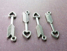 Load image into Gallery viewer, Arrow Charms Antiqued Silver Arrow Pendants Heart Arrows Cupids Arrow Charms BULK Charms Wholesale Charms 100pcs 30mm