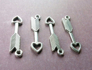 Arrow Charms Antiqued Silver Arrow Pendants Heart Arrows Cupids Arrow Charms BULK Charms Wholesale Charms 100pcs 30mm