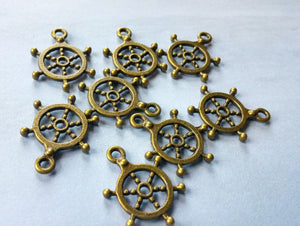 Ship Wheel Charms Pendants Helm Charms Antiqued Bronze Charms Nautical Ocean Charms Captain of My Soul 10 pieces