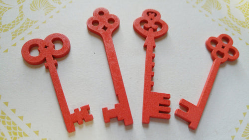 Skeleton Key Pendants Wooden Key Charms Wood Charms Red Key Charms Steampunk Keys Assorted Keys Wood Keys Wooden Charms 5pcs