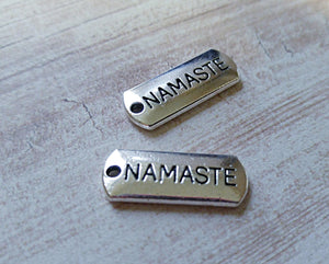 Word Charms NAMASTE Charms Word Pendants Word Tags Silver Word Charms Silver Tags Namaste Pendants Yoga Charms Meditation Charms 10 pieces