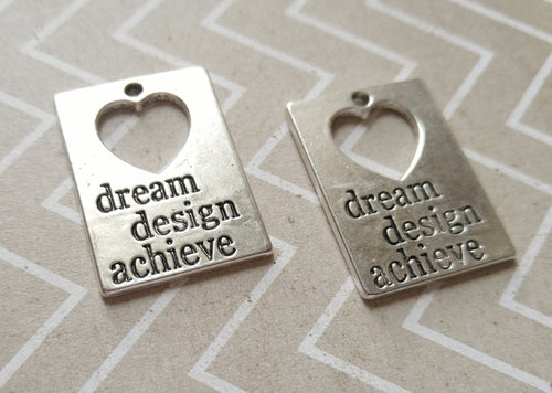 Word Pendants Rectangle Pendants Charms Quote Charms DREAM DESIGN ACHIEVE Charms Inspirational Charms Word Charms 2 pieces