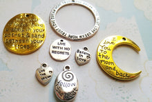 Load image into Gallery viewer, Quote Pendants Word Pendants Assorted Charms Inspirational Charms Word Charms Quote Charms 7 pieces Antiqued Silver Antiqued Gold