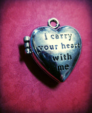 Load image into Gallery viewer, Locket Pendant Photo Locket Quote Locket Heart Locket I Carry Your Heart With Me Antiqued Silver Heart Pendant Heart Charm
