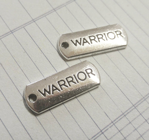 Word Charms Word Pendants WARRIOR Charms Antiqued Silver Charms Silver Word Charms Inspirational Charms Tag Charms 10 pieces