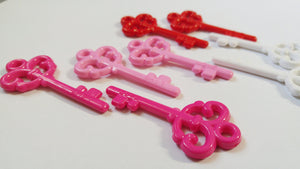 Heart Key Charms Pendants Assorted Colors Valentines Day Embellishments Favors Red Pink Colorful Skeleton Keys Set of 8