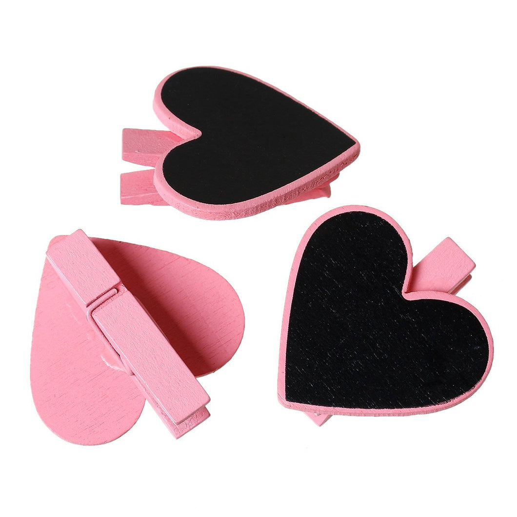 Valentines Day Tags Heart Clip Tags Chalkboard Tags Tiny Clothespin Tags PINK 5 pieces