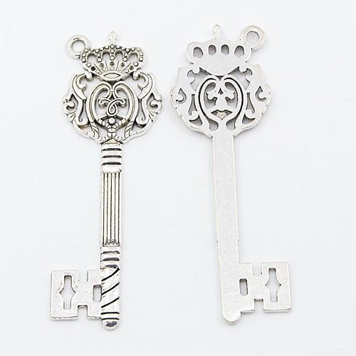 Big Skeleton Keys Bulk Skeleton Keys Silver Key Pendants Crown Keys Crown Key Pendants Royal Pendants Royalty Pendants 100pcs PREORDER