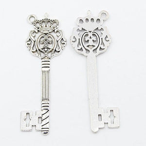 Big Skeleton Keys Bulk Skeleton Keys Silver Key Pendants Crown Keys Crown Key Pendants Royal Pendants Royalty Pendants 100pcs PREORDER