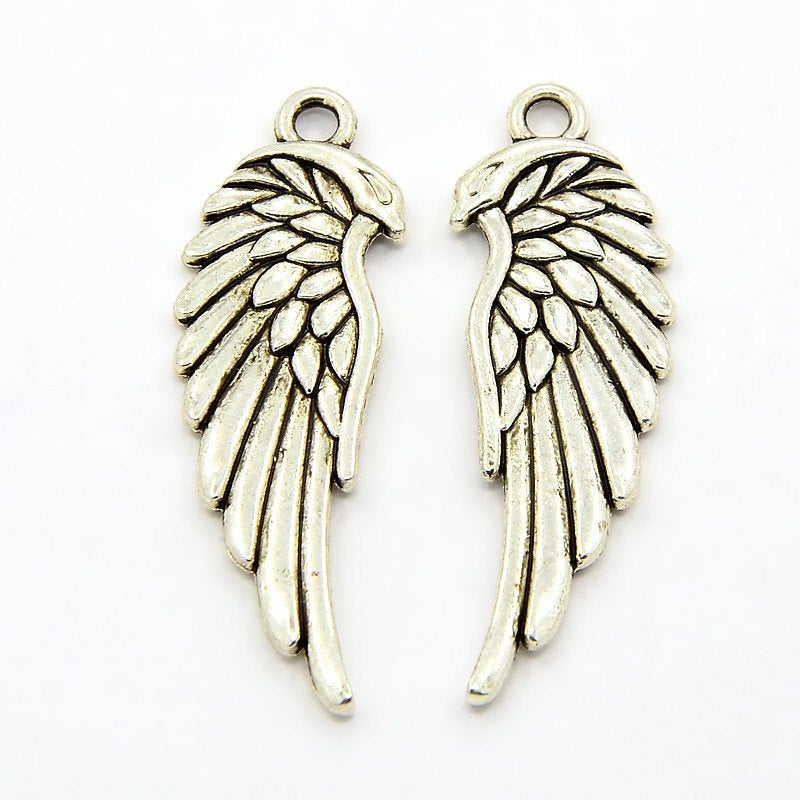 Angel Wing Charms Wing Pendants Angel Wings Silver Wing Charms Silver Angel Wings Double Sided Charms BULK Charms Wholesale Charms 50 pieces