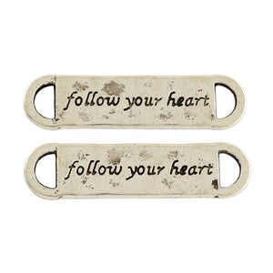 Quote Connectors Link Antiqued Silver Follow Your Heart Wholesale Pendants Bracelet Connectors 25 pieces