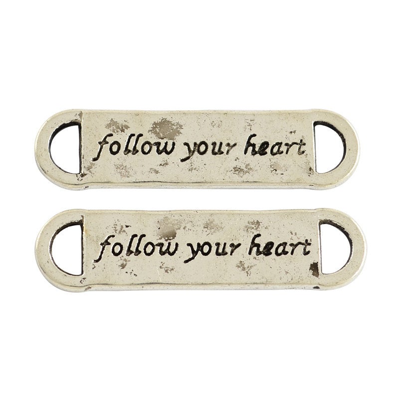 Quote Connectors Link Antiqued Silver Follow Your Heart Wholesale Pendants Bracelet Connectors 25 pieces