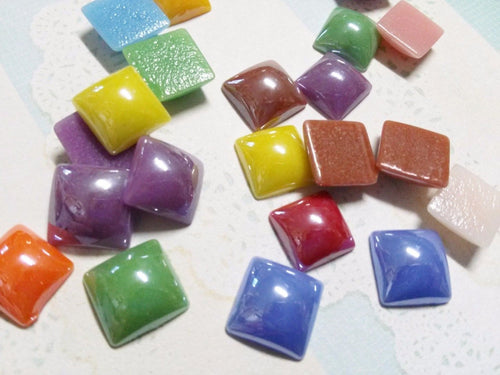 Square Cabochons Domed Square Flatbacks Flat Back Squares Porcelain Cabochons for Earrings Rings Assorted Cabochons 10mm 20 pieces