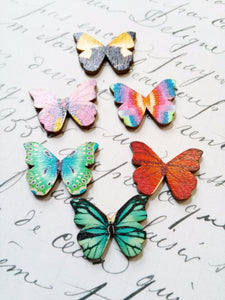 Butterfly Cabochons Assorted Wood Cabochons Colorful 4 pieces Butterflies Assorted Colors 28mm