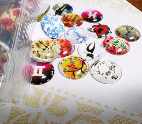 Round Glass Cabochons 20mm Assorted Cabochons Flat Back Embellishments 10 pieces