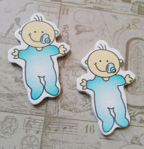 Wood Cabochons Baby Shower Decor Baby Boy Flatbacks Wooden Cut Outs Baby Blue CLEARANCE was 1.36 4 pieces