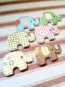 Elephant Cabochons Wood Cabochons Flat Backs Kawaii Elephant Pastel Elephants Elephant Flatbacks 4 pieces