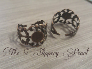 Ring Blanks Antiqued Copper Filigree Blank Rings with Pads Adjustable Rings for Flowers 2 pieces