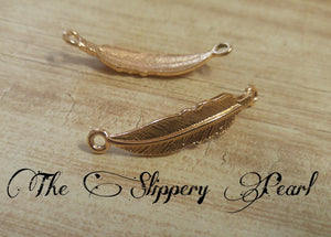 Feather Charms Connectors Links Rose Gold Bracelet Links Double Sided 44mm 5 pieces